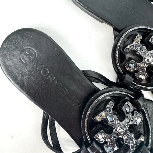Tory Burch Miller Sandals Jeweled Embellished Black - Picture 5 of 9